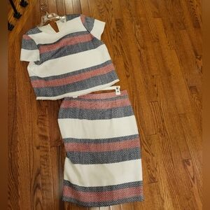 Halogen Striped Textured Tweed Fabric Skirt Set